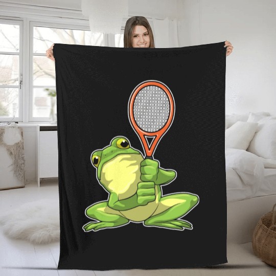 Frog At Tennis With Tennis Racket Fleece Blankets