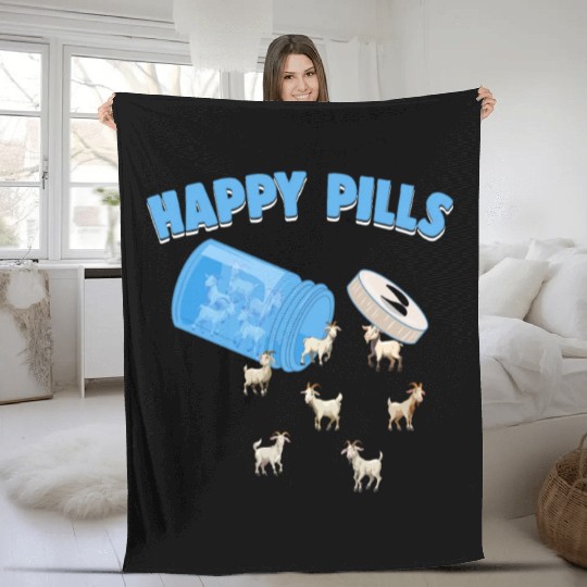 Happy Pills Farm Animal Funny Goat Lovers Humor Fleece Blankets