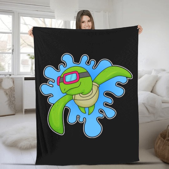 Turtle Swimming Swimming Goggles Fleece Blankets