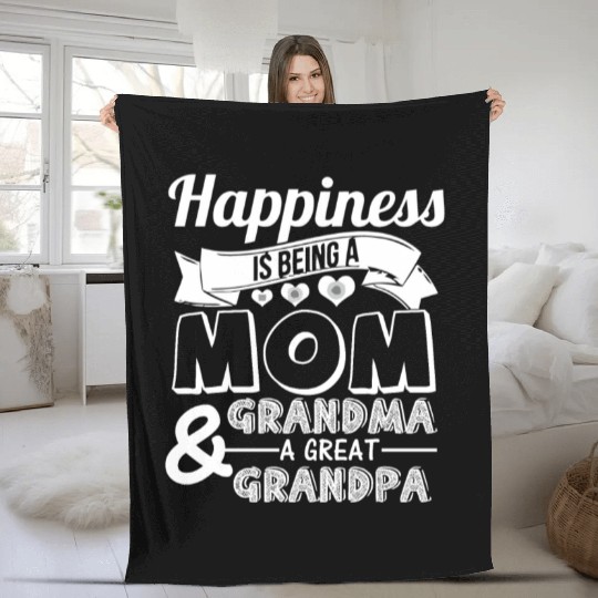 Happiness is being a Mom Great Grandma Fleece Blankets