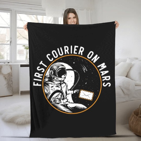 First Courier On Mars Postal Worker Mail Escort Fleece Blankets