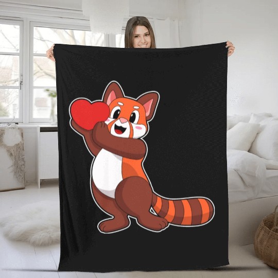 Red Panda At Love With Heart Fleece Blankets