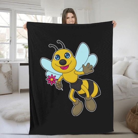 Bee With Flower Fleece Blankets