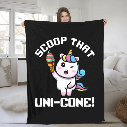 Rainbow Cute Unicorn Ice Cream Lover Mythical Fleece Blankets