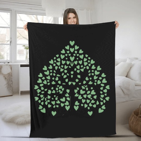 Tree of Life with Hearts Two Color Vector Fleece Blankets