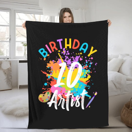10 Year Old Birthday Art Painting Party Artist Fleece Blankets