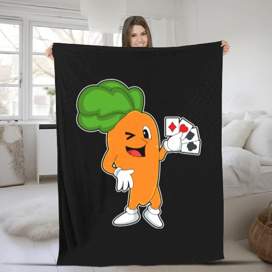 Carrot At Poker With Poker Cards Fleece Blankets