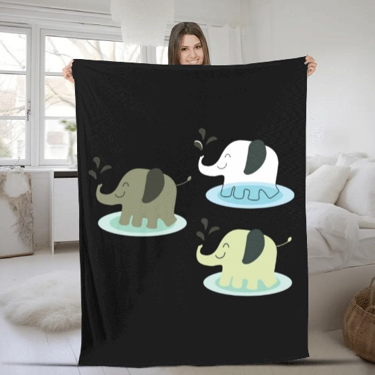 Three elephants spraying water Fleece Blankets