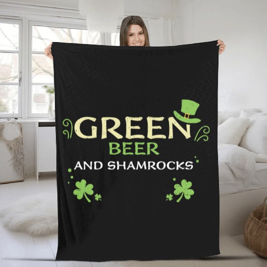 Green beer and shamrocks Fleece Blankets
