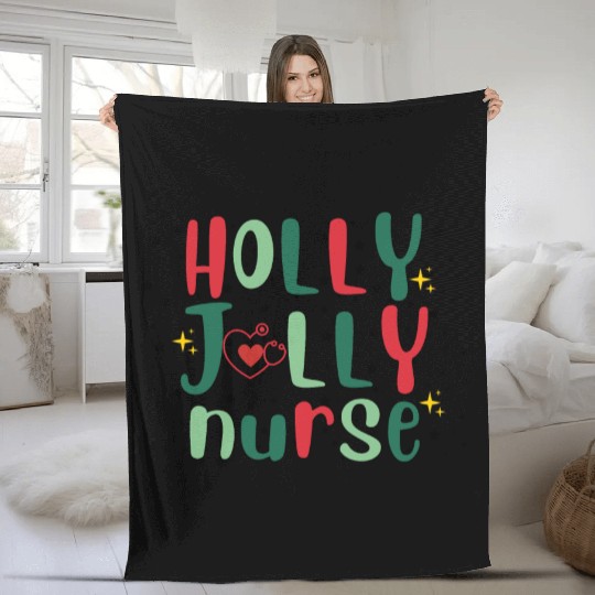 HOLLY JOLLY NURSE 3 Fleece Blankets