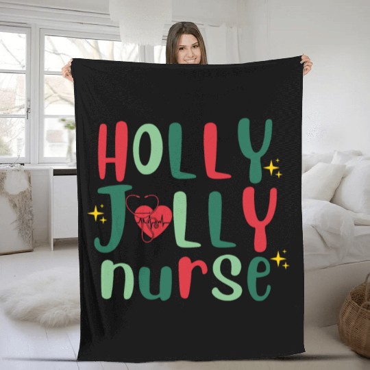 HOLLY JOLLY NURSE6 Fleece Blankets