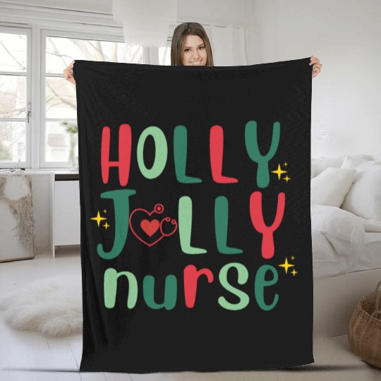 HOLLY JOLLY NURSE4 Fleece Blankets