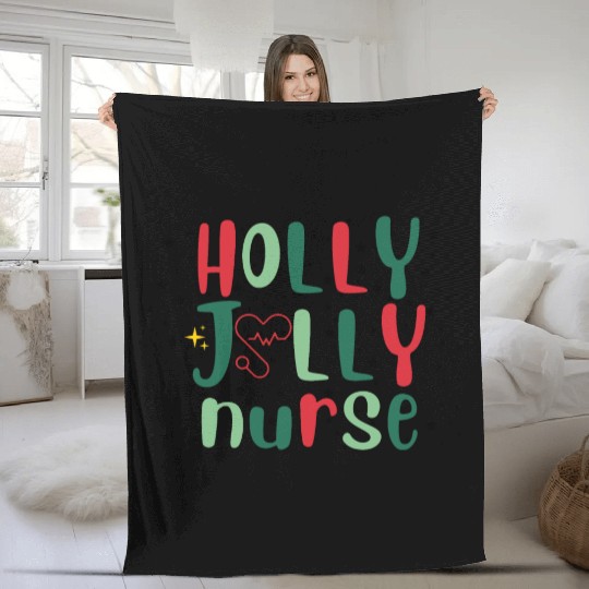 HOLLY JOLLY NURSE Fleece Blankets