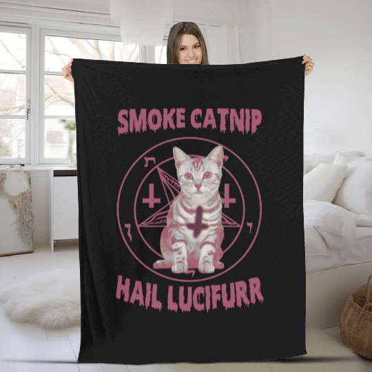 Smoke Catnip Hail Lucifurr Fleece Blankets