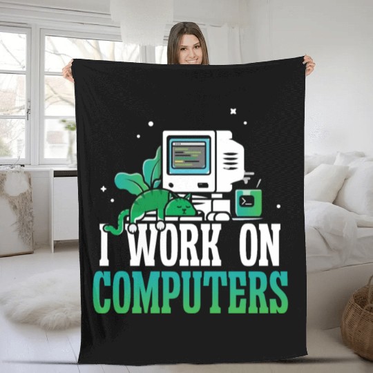 I work on Computers Fleece Blankets