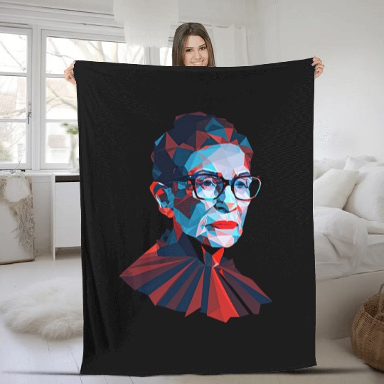 Ruth Bader Ginsburg low polygon design red blue Fleece Blankets