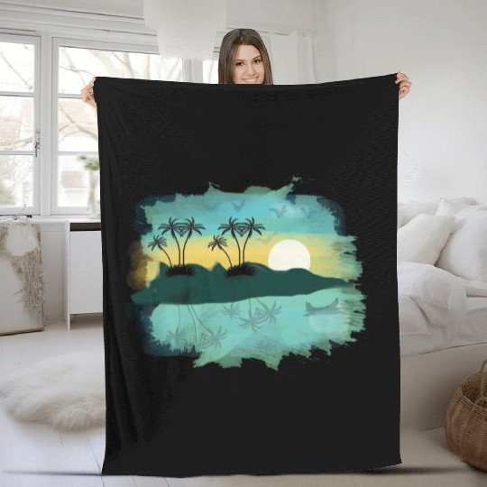 Beach Sunset Watercolor Design Sublimation Art 2 Fleece Blankets