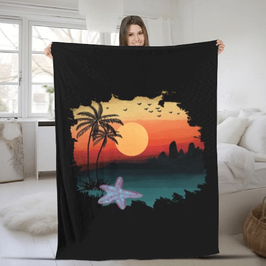Beach Sunset Watercolor Design Sublimation Art 1 Fleece Blankets