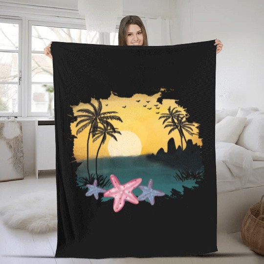 Beach Sunset Watercolor Design Sublimation Art 5 Fleece Blankets