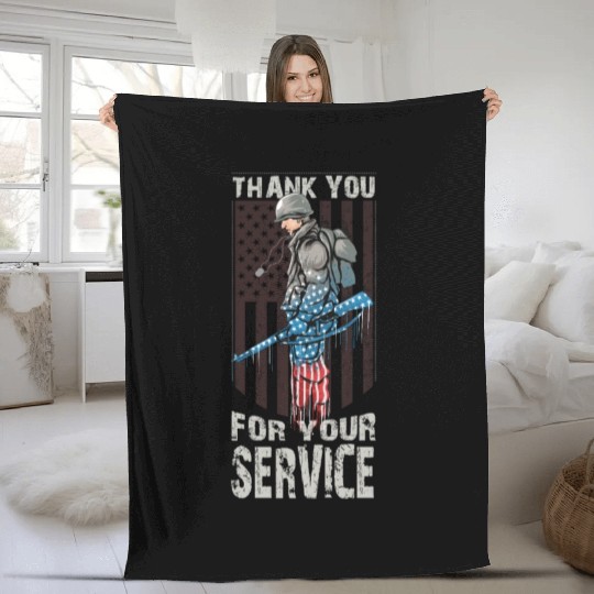 Thank You For Your Service Veteran US Flag Veteran Fleece Blankets