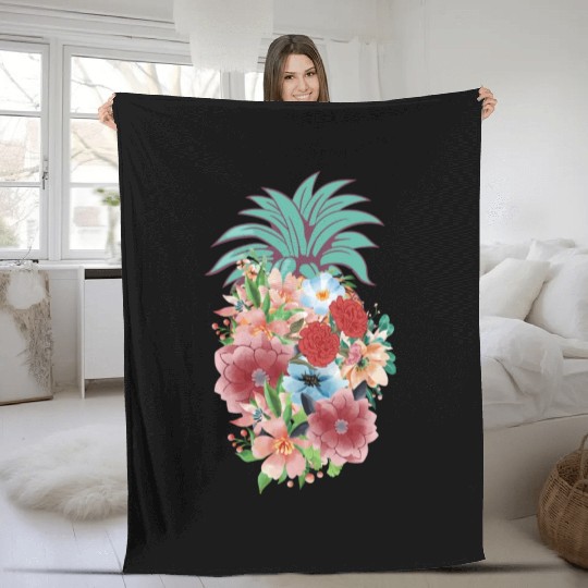 Pineapple Flower Hawaiian cute vacation beaches Fleece Blankets