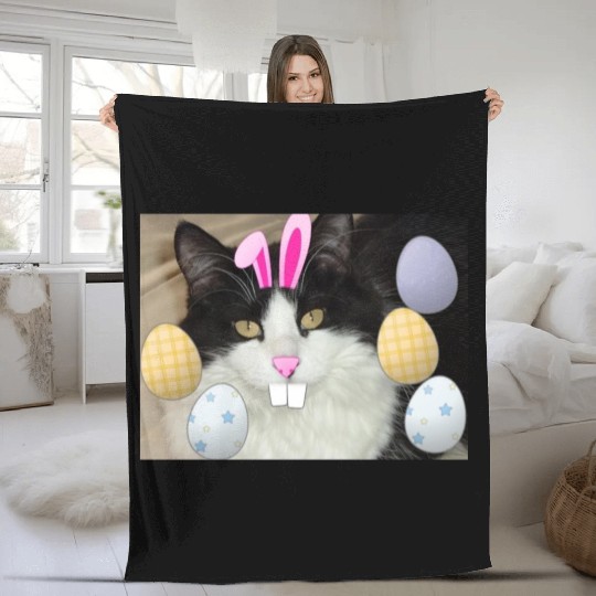 Easter Bunny Cat Face Decor Fleece Blankets