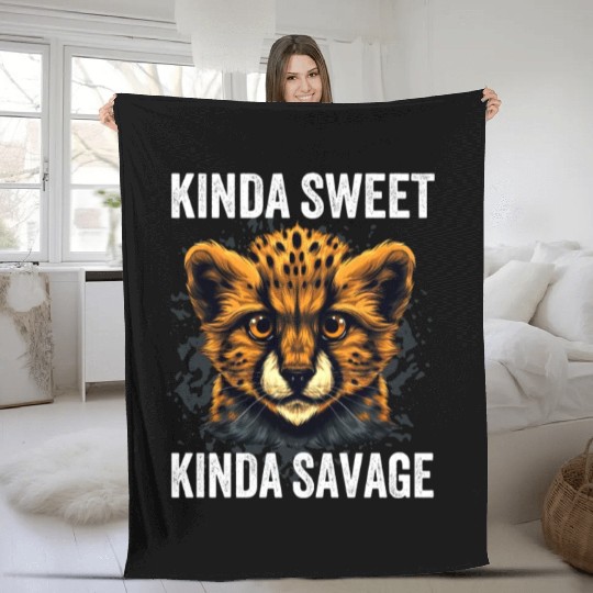 Kinda Sweet Kinda Savage Cute Cheetah Fleece Blankets