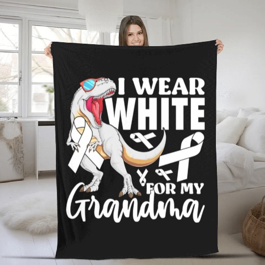 I Wear White For My Grandma Lung Cancer Awareness Fleece Blankets