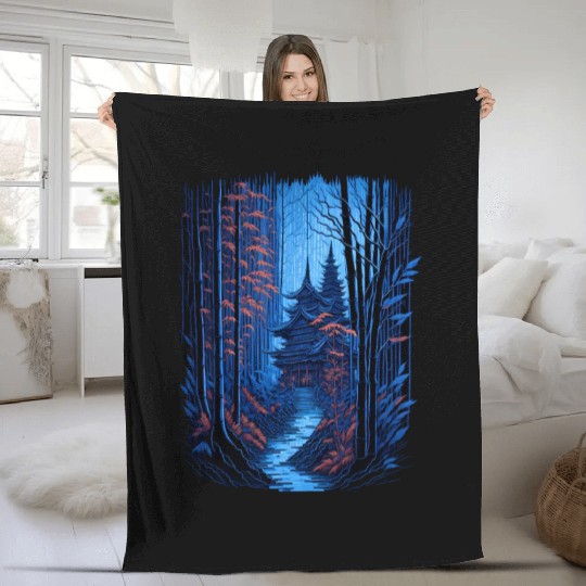 Japanese Temple in a Bamboo Forest Fleece Blankets