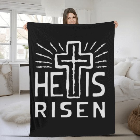 Christian Cross Easter He is Risen Fleece Blankets