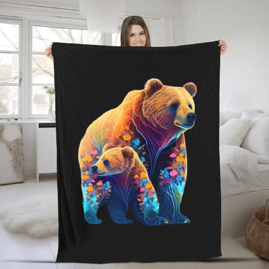 Mother Bear and Cub Sublimation Graphic Wild 2 Fleece Blankets