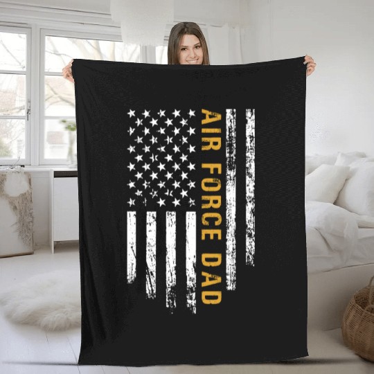 USA Flag Air Force Dad PILOT Fleece Blankets