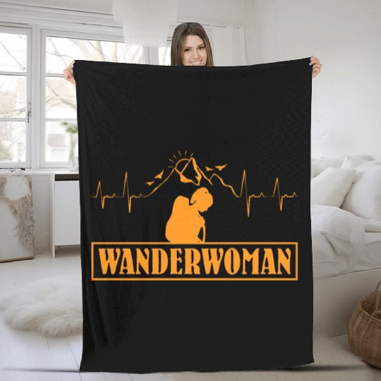 Wanderwoman Mountaineer Wanderlust Hiker Fleece Blankets