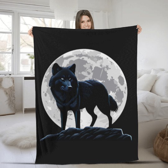 Wolf howling at the moon graphic Fleece Blankets