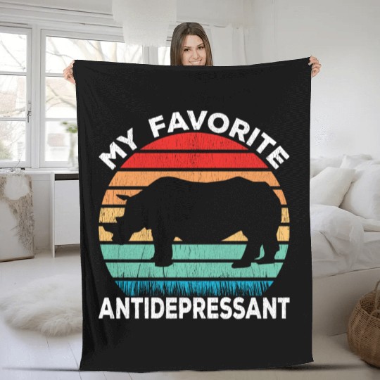 Rhino Antidepressant - Rhinoceros Lover Funny Fleece Blankets