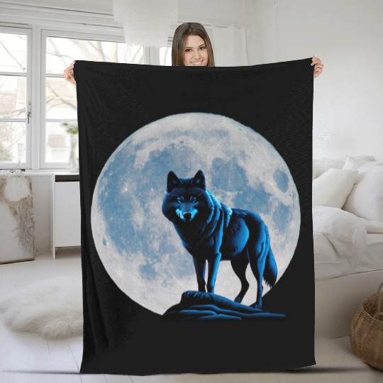 Wolf howling at the moon graphic Fleece Blankets
