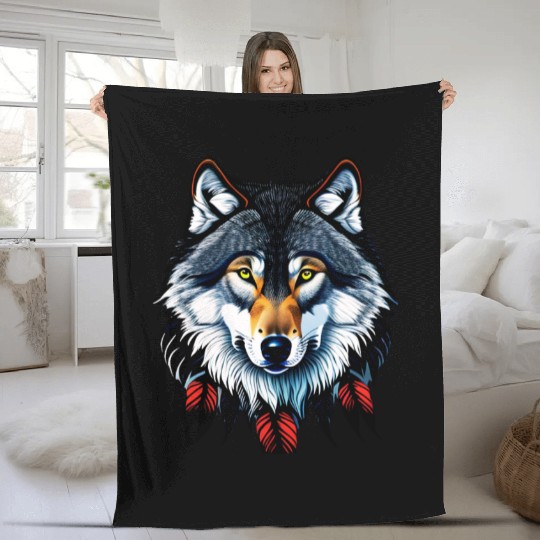 Wolf howling at the moon graphic Fleece Blankets