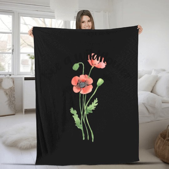 Bee a wildflower, poppies Fleece Blankets