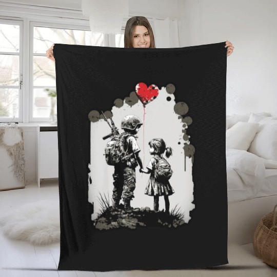 Girl and Boy Soldier War Peace Ukraine Heart Love Fleece Blankets