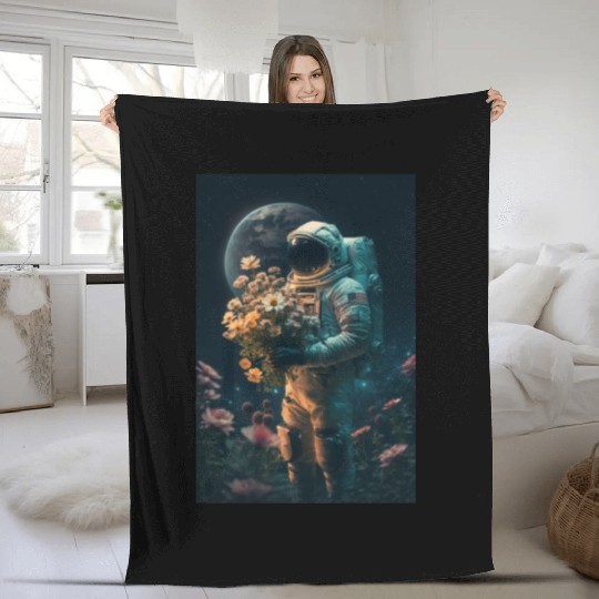 Astronaut Gazing at Stars Surreal Sci-Fi Universe Fleece Blankets