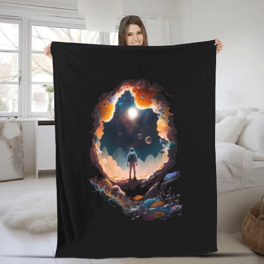 Astronaut Gazing at Stars Surreal Sci-Fi Universe Fleece Blankets
