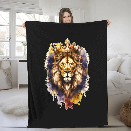 Lion watercolor king animal africa kids wildlife Fleece Blankets