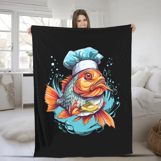 Awesome Culinary Fish Chef Cooking Kitchen Humor Fleece Blankets