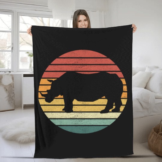 Rhino Lover - Vintage Sunset Rhinoceros Fleece Blankets