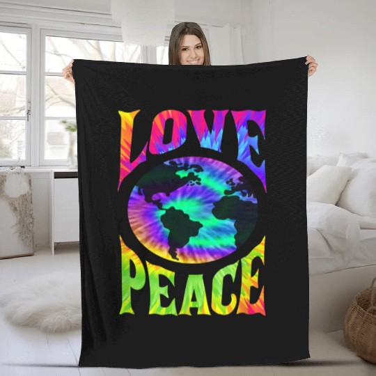 Peace Love earth 60S 70S Tie Dye Hippie ONLY PEACE Fleece Blankets