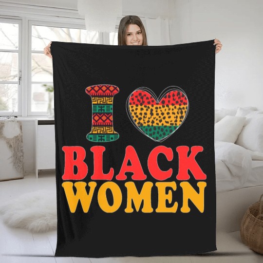 i love Afro Black women Black History Month Women Fleece Blankets