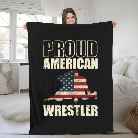 Proud American Wrestler Show Fight Stunt Fleece Blankets