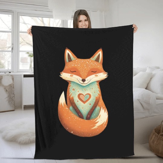 fox forest animals love heart nature animal kid Fleece Blankets