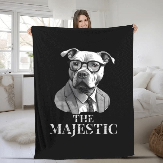 Majestic Pitbull wearing suit and eyeglasses Fleece Blankets