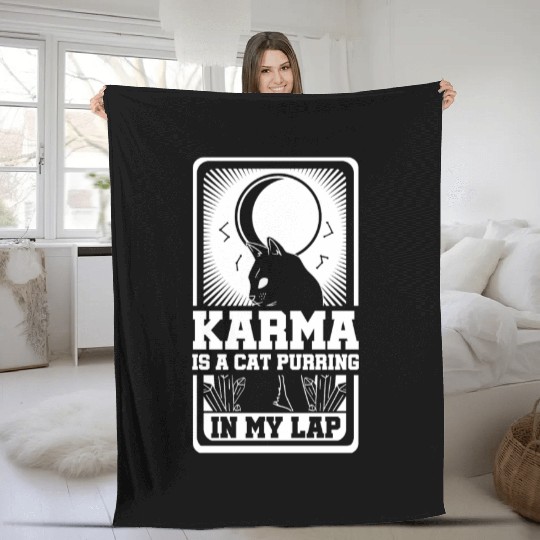 Karma is a Cat Purring in My Lap Moon Tarot Card Fleece Blankets